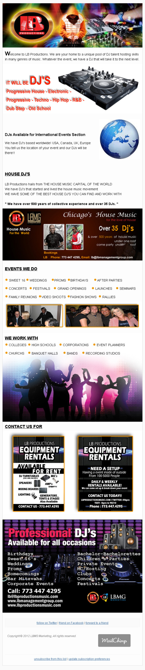LB Productions HTML email template design
